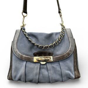 Bally Blue and Brown Leather Shoulder Bag